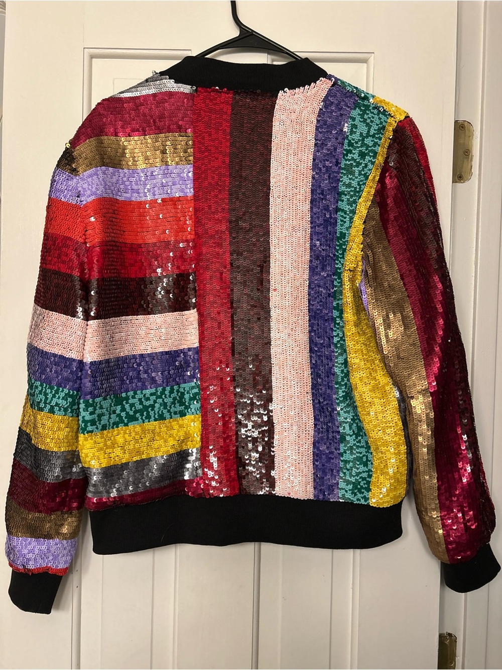 Alice + Olivia Multicolor Sequin Striped Bomber Jacket - Picture 2 of 3